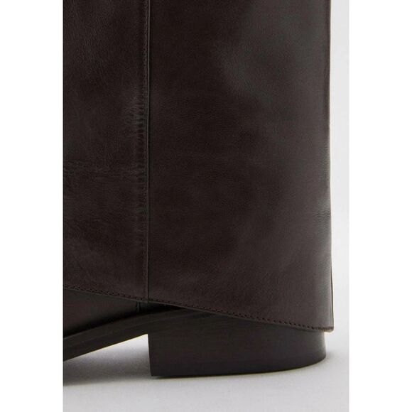 MNG BY MANGO $299 LEATHER TALL BOOTS BROWN BUCKLE 39 US 8.5 - Picture 7 of 8